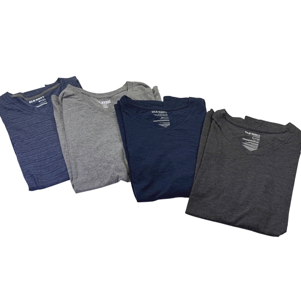 Old Navy Mens V-Neck T-Shirt Bundle 4 Pack Blue Gray Large 1152C6